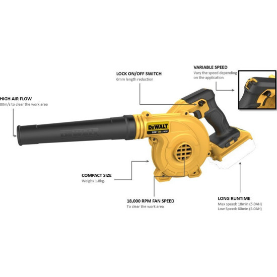 Φυσητήρας Χειρός Μπαταρίας Dewalt DCV100 18V με Ρύθμιση Έντασης Solo Φυσητήρας Χειρός Μπαταρίας Dewalt DCV100 18V με Ρύθμιση Έντασης Solo