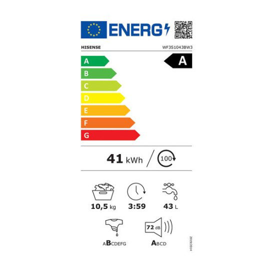 Πλυντήριο Ρούχων Hisense WF3S1043BW3 10.5 Kg Πλυντήριο Ρούχων Hisense WF3S1043BW3 10.5 Kg
