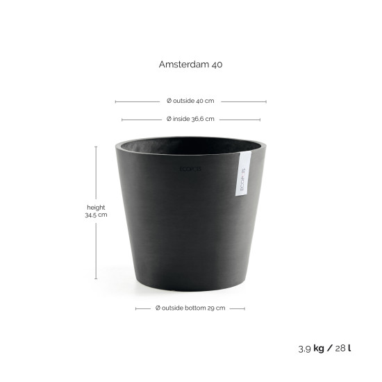 Γλάστρα Ecopots Amsterdam 40*34.5 Μαύρη Γλάστρα Ecopots Amsterdam 40*34.5 Μαύρη