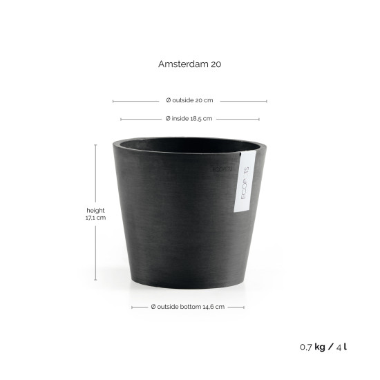 Γλάστρα Ecopots Amsterdam 20*17.1 Μαύρη Γλάστρα Ecopots Amsterdam 20*17.1 Μαύρη
