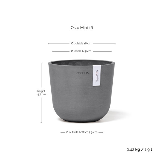 Γλάστρα Ecopots Oslo Mini 16*13.7 Γκρί Γλάστρα Ecopots Oslo Mini 16*13.7 Γκρί