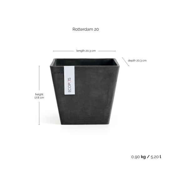 Γλάστρα Ecopots Rotterdam 20.3*20.3*17.8 Μαύρη Γλάστρα Ecopots Rotterdam 20.3*20.3*17.8 Μαύρη