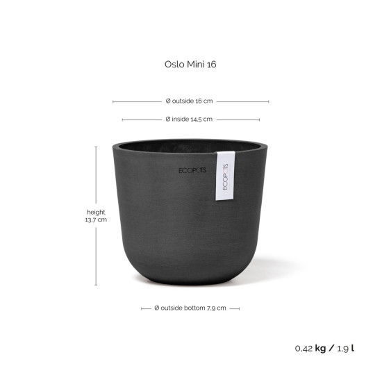 Γλάστρα Ecopots Oslo Mini 16*13.7 Μαύρο Γλάστρα Ecopots Oslo Mini 16*13.7 Μαύρο