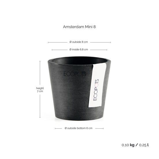Γλάστρα Ecopots Amsterdam Μini 8*7 Μαυρή Γλάστρα Ecopots Amsterdam Μini 8*7 Μαυρή