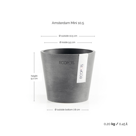 Γλάστρα Ecopots Amsterdam Mini 10.5*9.2 Γκρί Γλάστρα Ecopots Amsterdam Mini 10.5*9.2 Γκρί