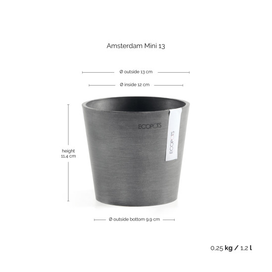 Γλάστρα  Ecopots Amsterdam Μini 13*11.4 Γκρί 
