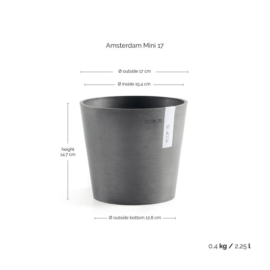 Γλάστρα Ecopots Amsterdam Μini 17*15 Γκρί Γλάστρα Ecopots Amsterdam Μini 17*15 Γκρί