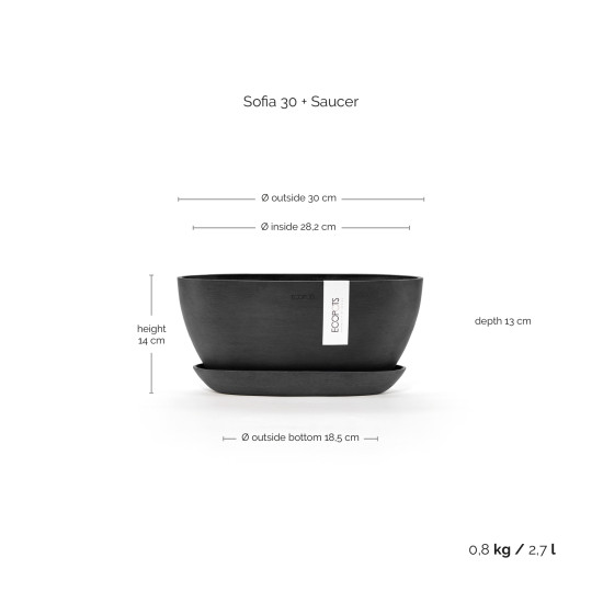 Γλάστρα Ecopots Sofia 30*13*14 Μαύρη Γλάστρα Ecopots Sofia 30*13*14 Μαύρη