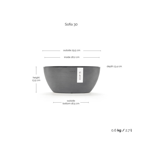 Γλάστρα Ecopots Sofia 29.5*13.5*13.4 Γκρί 