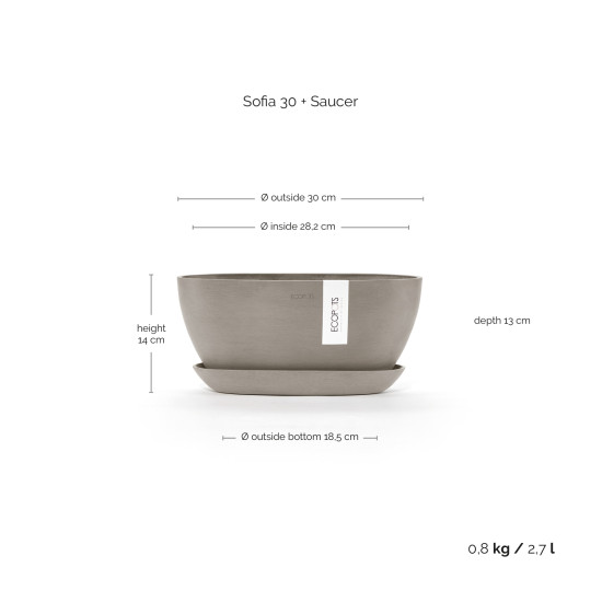 Γλάστρα Ecopots Sofia 30*14*13 Taupe 