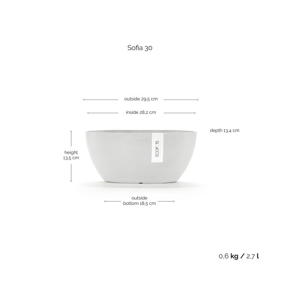 Γλάστρα Ecopots Sofia 29.5*13.4*13.5 Λευκή 